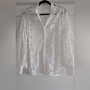 CH Carolina Herrera Lace Logo White Blouse With Under Camisole Size 8